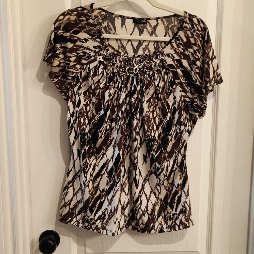 East 5th black and brown blouse